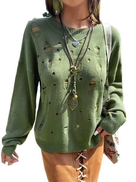 

ripped drop shoulder sweater o5pi#, White;black