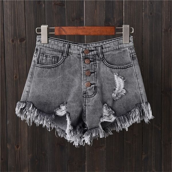 

vintage ripped hole fringe 5 colors denim shorts women casual korean jeans shorts summer girl shorts 220419, White;black
