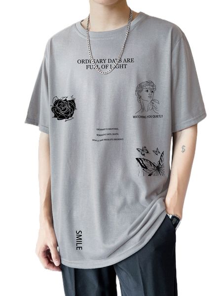 

men slogan & figure graphic tee y5gc#, White;black