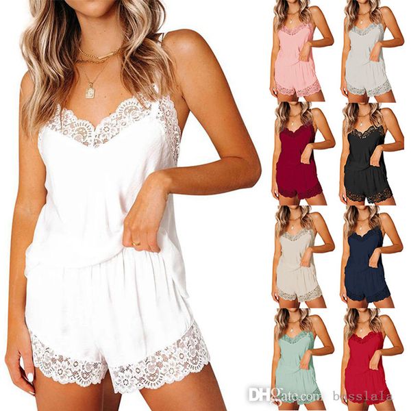 

new women pajamas sets fashion lace splicing suspender underwear shorts home two piece suit s-xl, Black;red