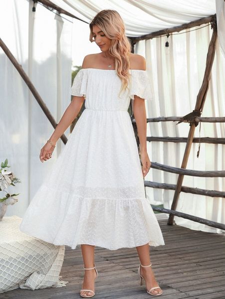 

swiss dot ruffle hem dress s8xy#, Black;gray