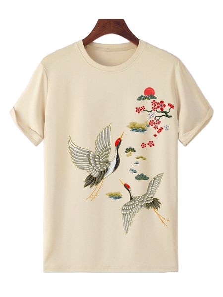 

men crane & floral print tee g3xe#, White;black
