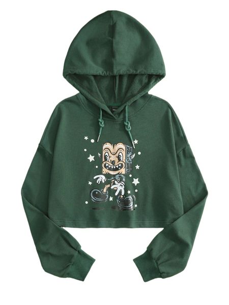 

x laserblazt drawstring detail cartoon graphic hoodie r8cm#, Black