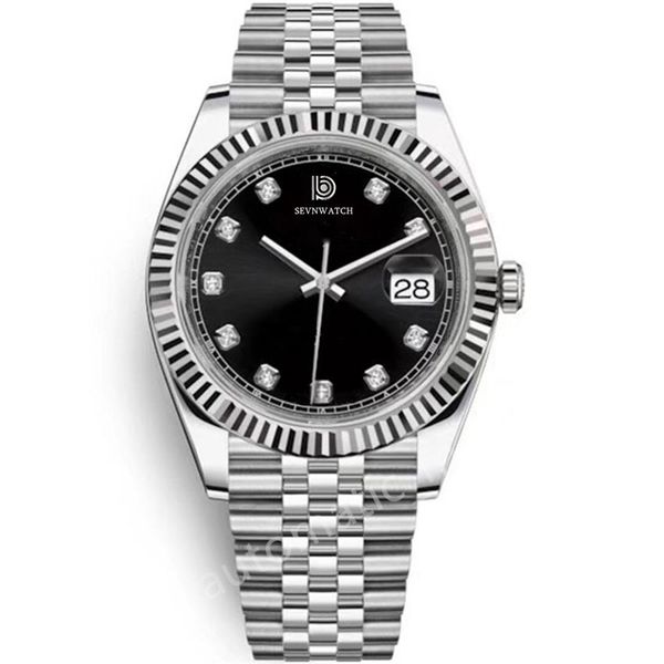 

zz factory watch st9 black diamond dial datejust fluted bezel 41mm 116333 126334 automatic mechianical strap sapphire glass mens wristwatche, Slivery;brown