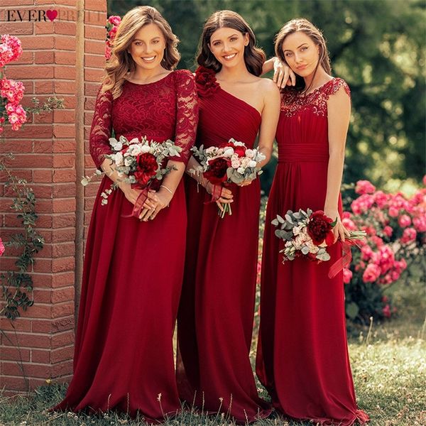 

ever pretty burgundy bridesmaid dresses long chiffon applique floor length wedding bridesmaid gown formal party gowns 201114, White;black