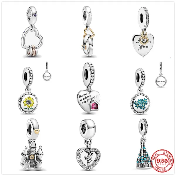 925 STERLING SLATER Dangle Castle Castle Sunflower Contas Fit Fit Pandora Charms Bracelet Diy Jóias Acessórios