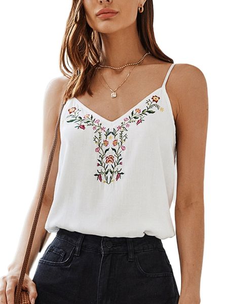 

floral embroidery cami l6em#, White