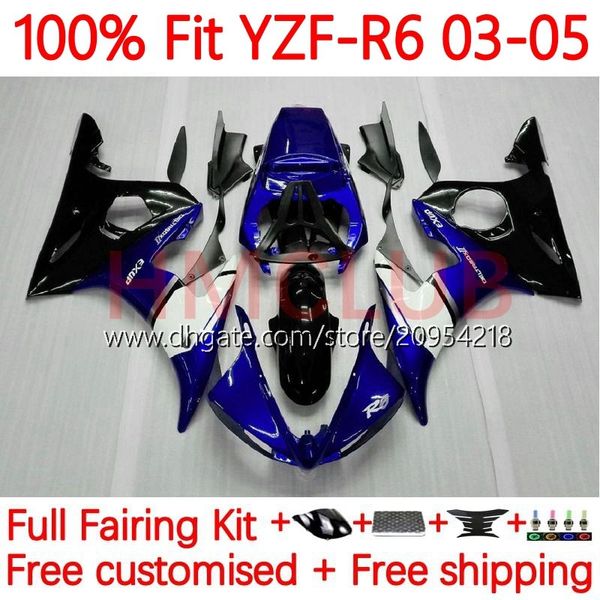 100% Fit OEM Vücut Yamaha YZF-R6 YZF600 YZF R 6 600 CC 03-05 Karoseri 9NO.2 YZF R6 600CC YZFR6 03 04 05 Cowting YZF-600 2003 2004 2005 Enjeksiyon Kazanı Mavi Siyah