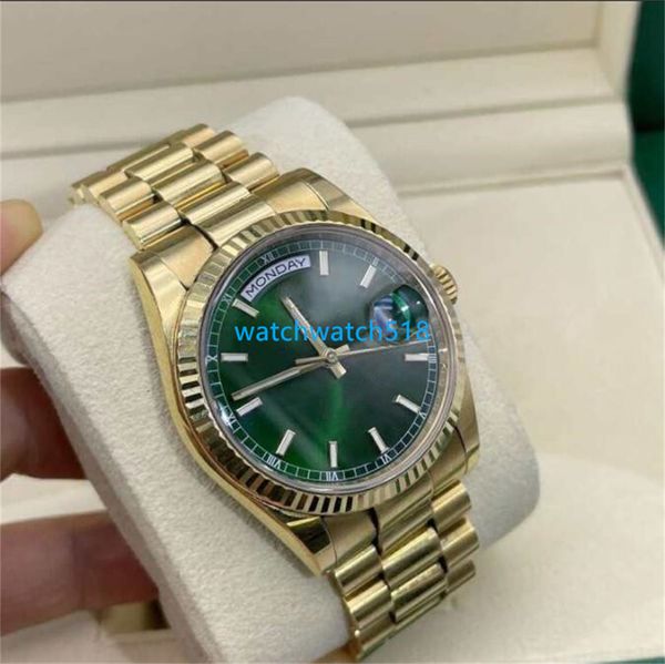 

montre de luxe watch with box green dial 118238 36mm automatic movement mechanical sapphire yellow gold stainless steel bracelet wristwatch, Slivery;brown
