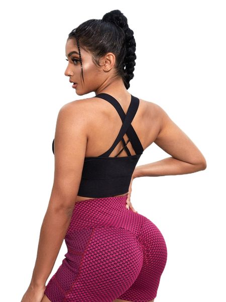 

high support crisscross back sports bra j8e9#, Gray