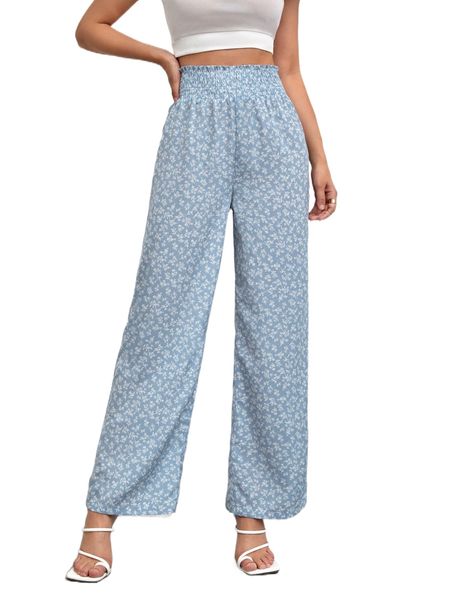 

d.itsy f.loral print s.hirred frill trim w.ide l.eg p.ants g3oi#, Black;white