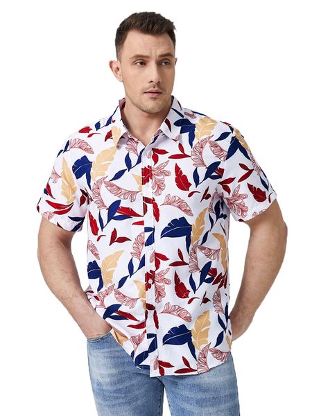 

extended sizes men random plant print shirt t2xw#, White;black