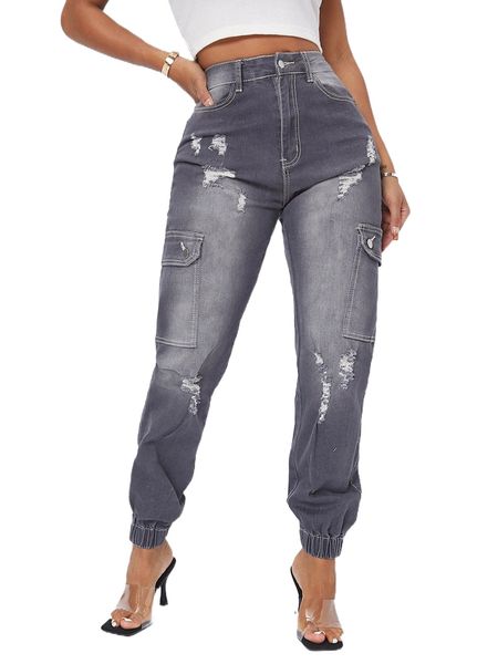 

sxy ripped high waist jogger jeans u5mx#, Blue