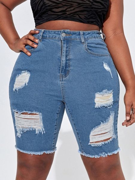 

sxy plus ripped raw hem denim shorts g5ud#, White;black