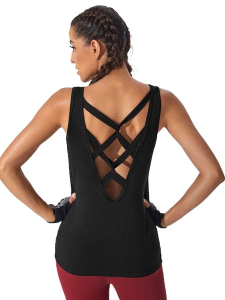 

crisscross low back solid sports tank k6ac#, Gray