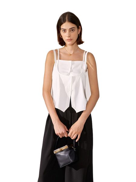 

solid button front 2 in 1 cami 08fu#, White