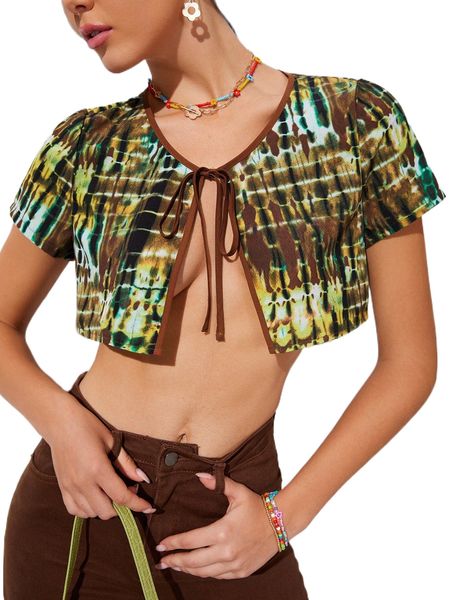 

tie dye contrast binding knot front crop u91h#, White