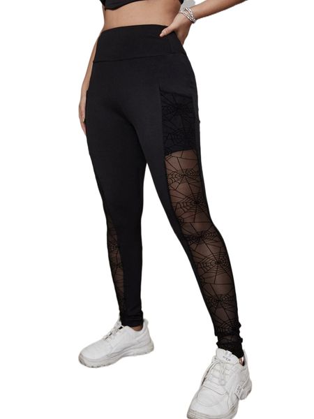 

contrast mesh wideband waist leggings p0pz#, White;black