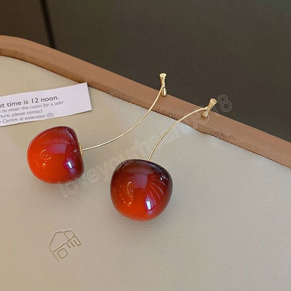 

fashion women's acrylic earrings geometric cherry fruit long drop dangle earrings chinese party birthday gift charm jewelry, Silver