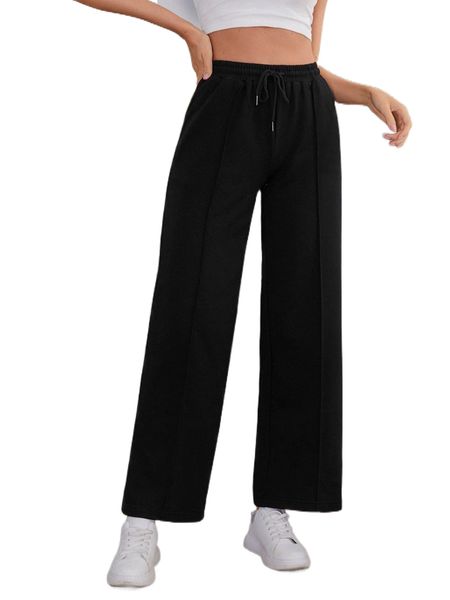 

seam front solid sweatpants h8n1#, Black;white