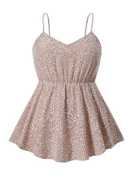 

plus all over print ruffle hem cami s3ay#, Black