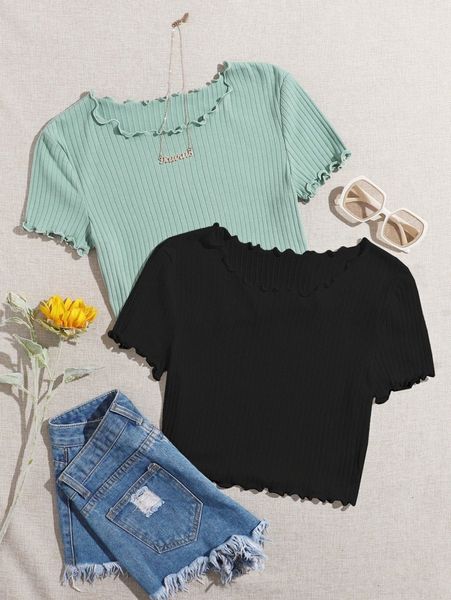 

2 pack lettuce trim tee b1hz#, White