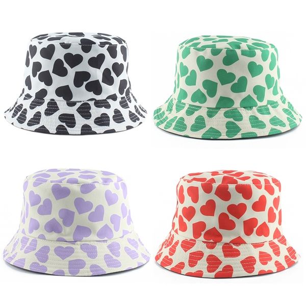 

fashion men women panama hat heart print green purple black bucket hats reversible fishing bucket cap summer sun hat 220816, Blue;gray