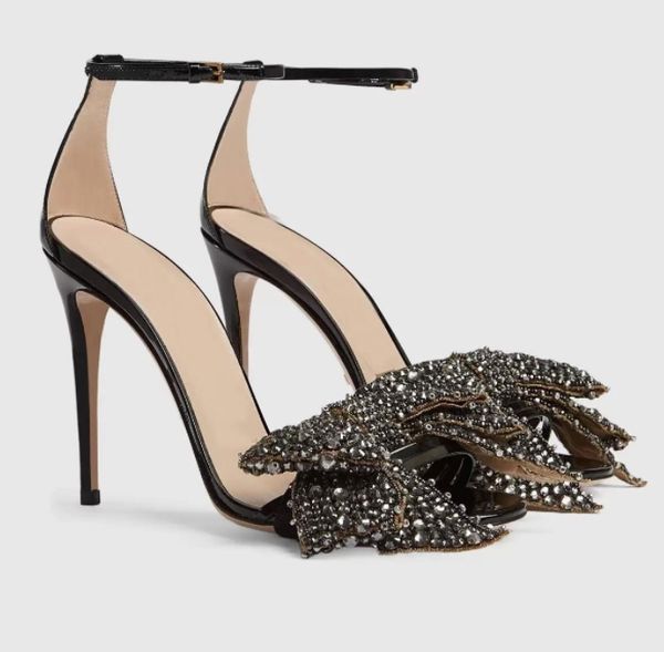 

women sandals perfect brand-new ladies stiletto heels strass bow luxury design white patent-leather woman high heel pointed toe lady pumps p, Black