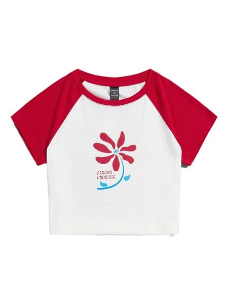 

x carolina cervantes floral & slogan graphic raglan sleeve crop tee n4co#, White