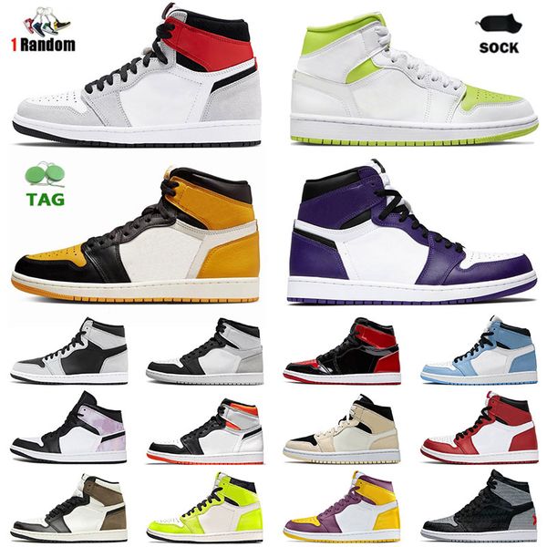 

authentic og jumpman 1 1s sneakers mens high basketball shoes white lime yellow toe court purple chicago reimagined unc patent bred off wome