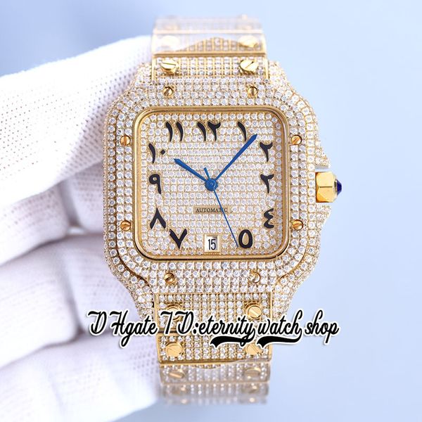 

2023 sf sfw0009 paved diamonds japan miyota automatic mens watch fully iced out diamond black arabic dial gold stainless bracelet jewelry su, Slivery;brown