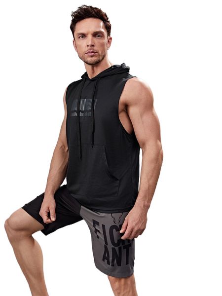 

men kangaroo pocket drawstring hooded sports tank g8td#, White;black