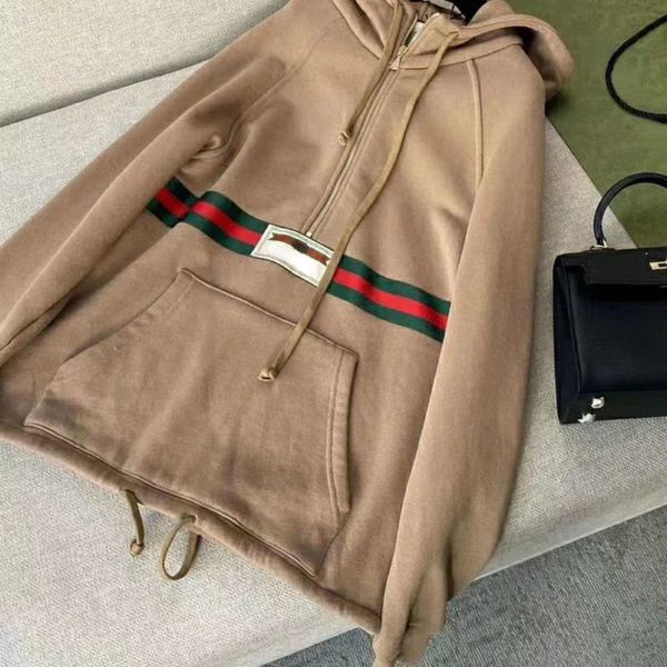 

double g designer men's autumn and winter hoodie chest letter jumper classic color contrast stripe loose casual sweater thin coat, Black