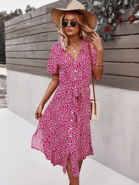 

ditsy floral tie front button through dress o7la#, Black;gray