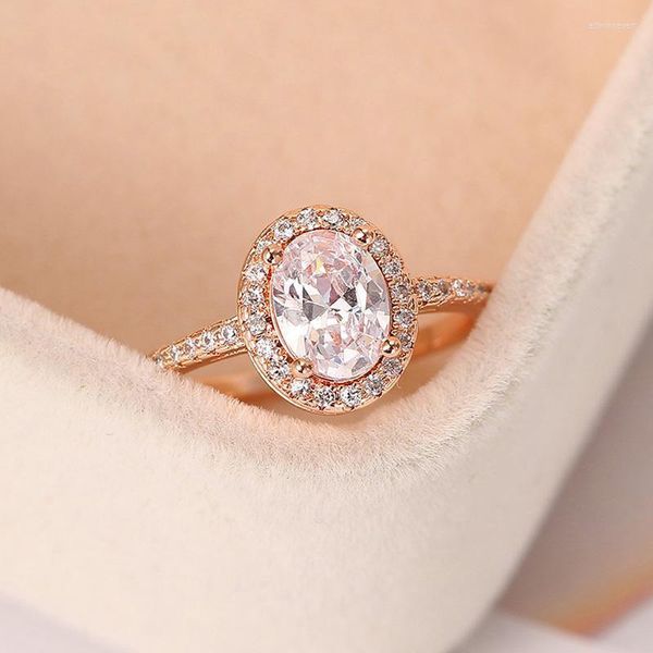 Anelli nuziali Anello di fidanzamento per le donne Cristallo ovale Moissanite Promessa Oro rosa Matrimonio Sposa Regalo Accessori per gioielli OHR078Edwi di nozze