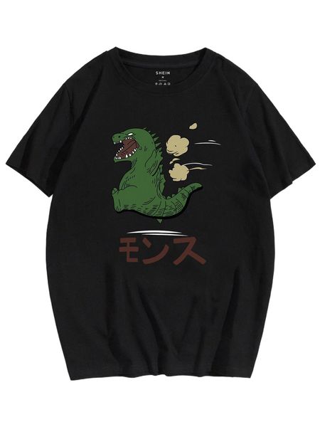 

men japanese letter & dinosaur print tee x3rr#, White;black