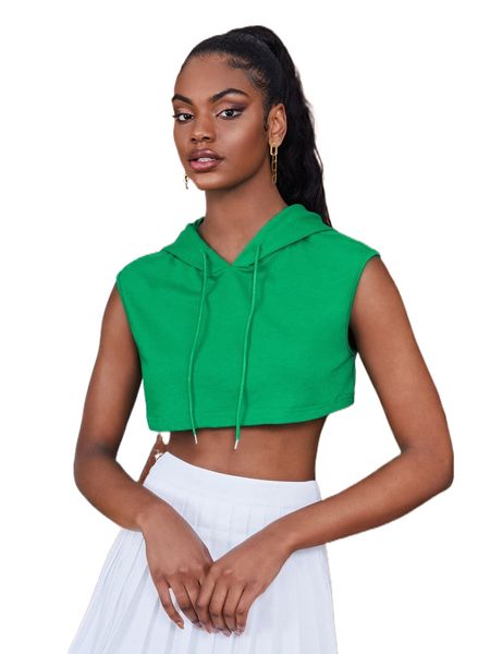 

drawstring detail hooded crop m2un#, White
