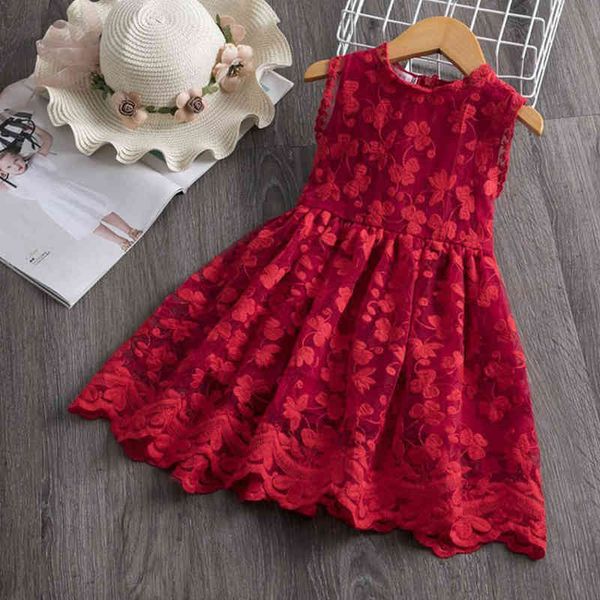 

bear leader summer dresses solid color wedding girls tulle ball dress party dress for baby girl sweet princess clothes g220518, Red;yellow