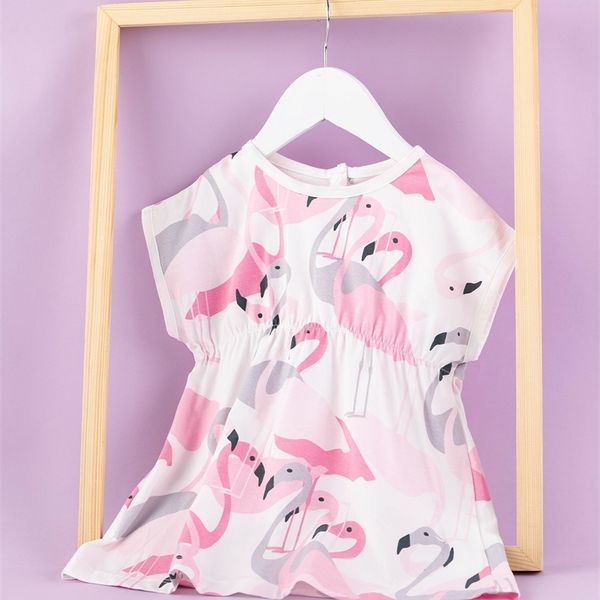 

toddler girls batwing sleeve flamingo print dress she, Red;yellow