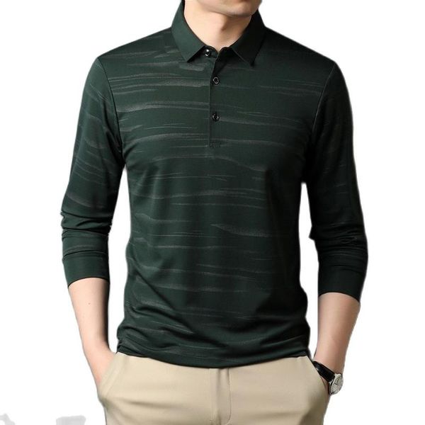 Polo da uomo High End Designer Fashion Brand Shirt Uomo Nero a righe Plain Coreano Casual Manica lunga Top AbbigliamentoUomo UomoUomo
