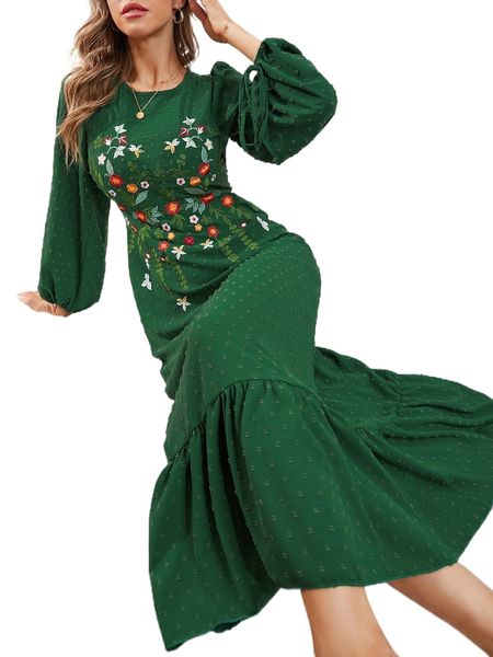 

swiss dot floral embroidery ruffle hem dress w4iy#, Black;gray
