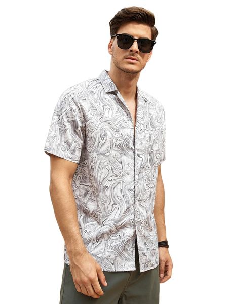 

men marble print pocket patched shirt l1as#, White;black