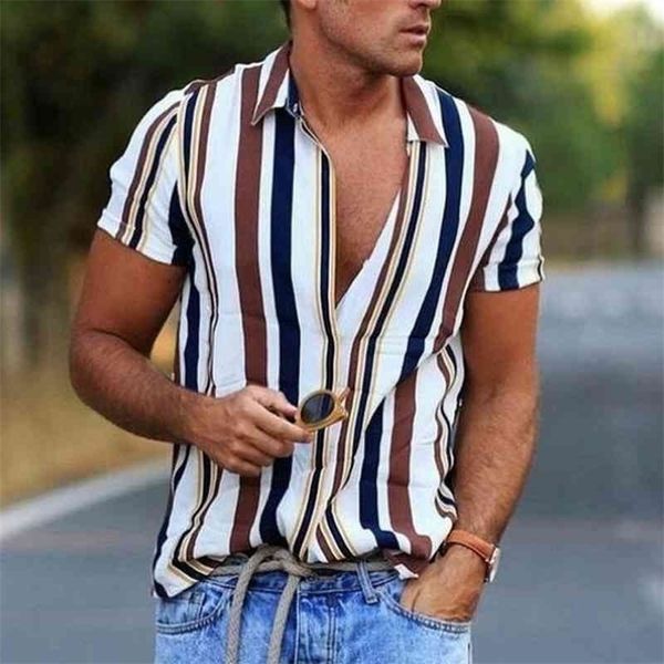 

style summer striped shirt men's casual shirt short sleeve 210331, White;black