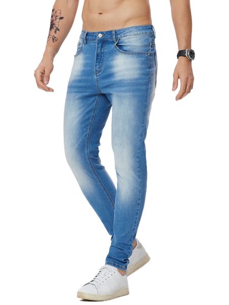 

men moustache effect skinny jeans 41oh#, Blue