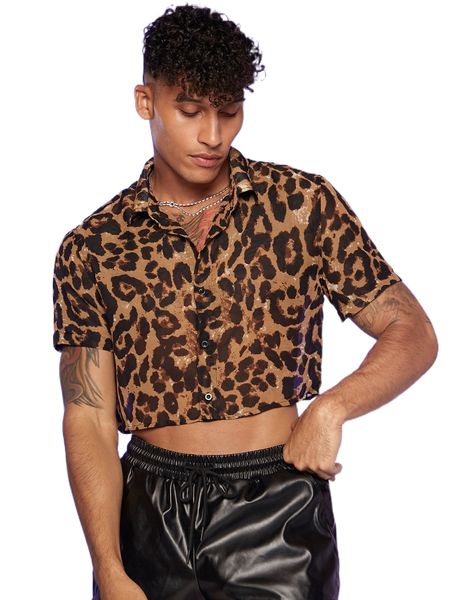 

men leopard print crop shirt s7rm#, White;black