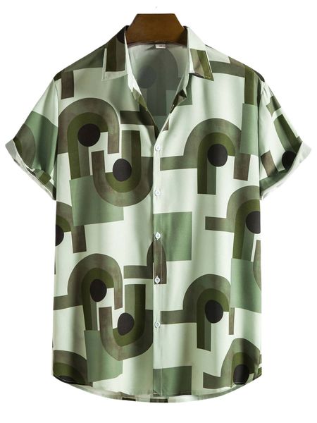 

romwe guys allover button front shirt 28oj#, White;black