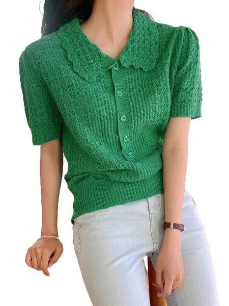 

dazy scallop trim puff sleeve knit y9yn#, White;black