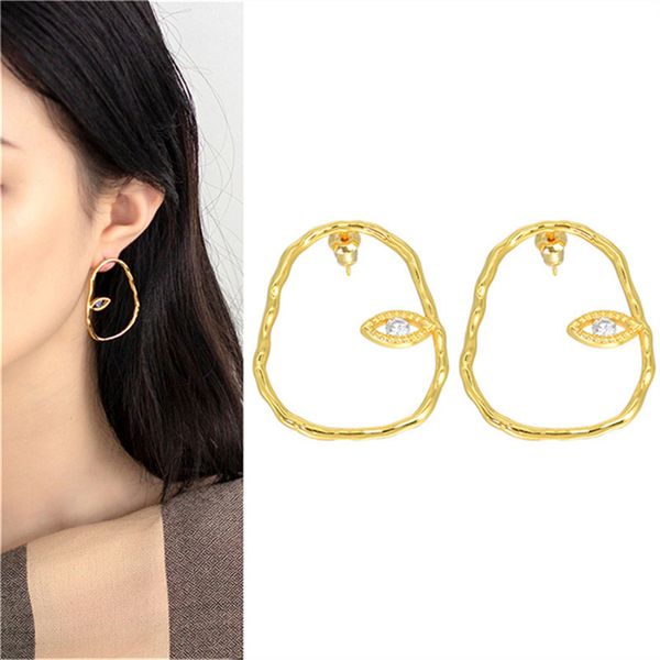 

earrings for women creative piercing stud irregular diamond evil eye luxury brand designer charm unique pattern fashion copper accessory lux, Golden;silver