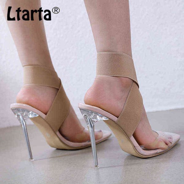 

sandals ltarta women summer baotou transparent pvc women shoes stiletto pump sandals elastic band high heel sandals lxm 220318, Black