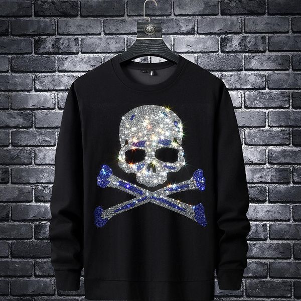 

men's hoodies & sweatshirts designer 2021 new autumn and winter heavy industry diamond sweater men's inner skeleton thickened slim, Black